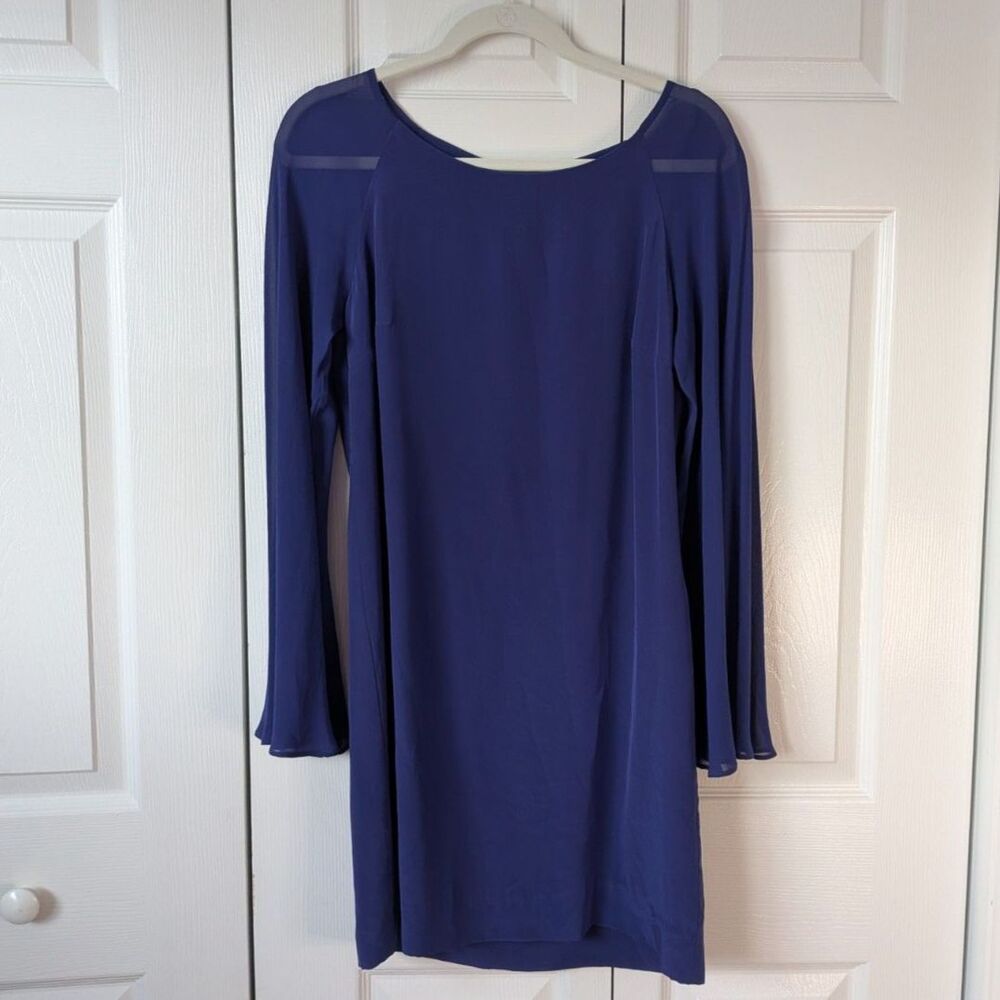 Artelier Nicole Miller Silk Long-Sleeve Shift Dress Small Luxe Elegant Inspo